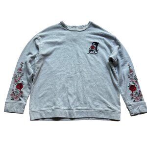 Adaptation Post LA Size L Gray Red Rose Floral Embroidered Crewneck Sweatshirt